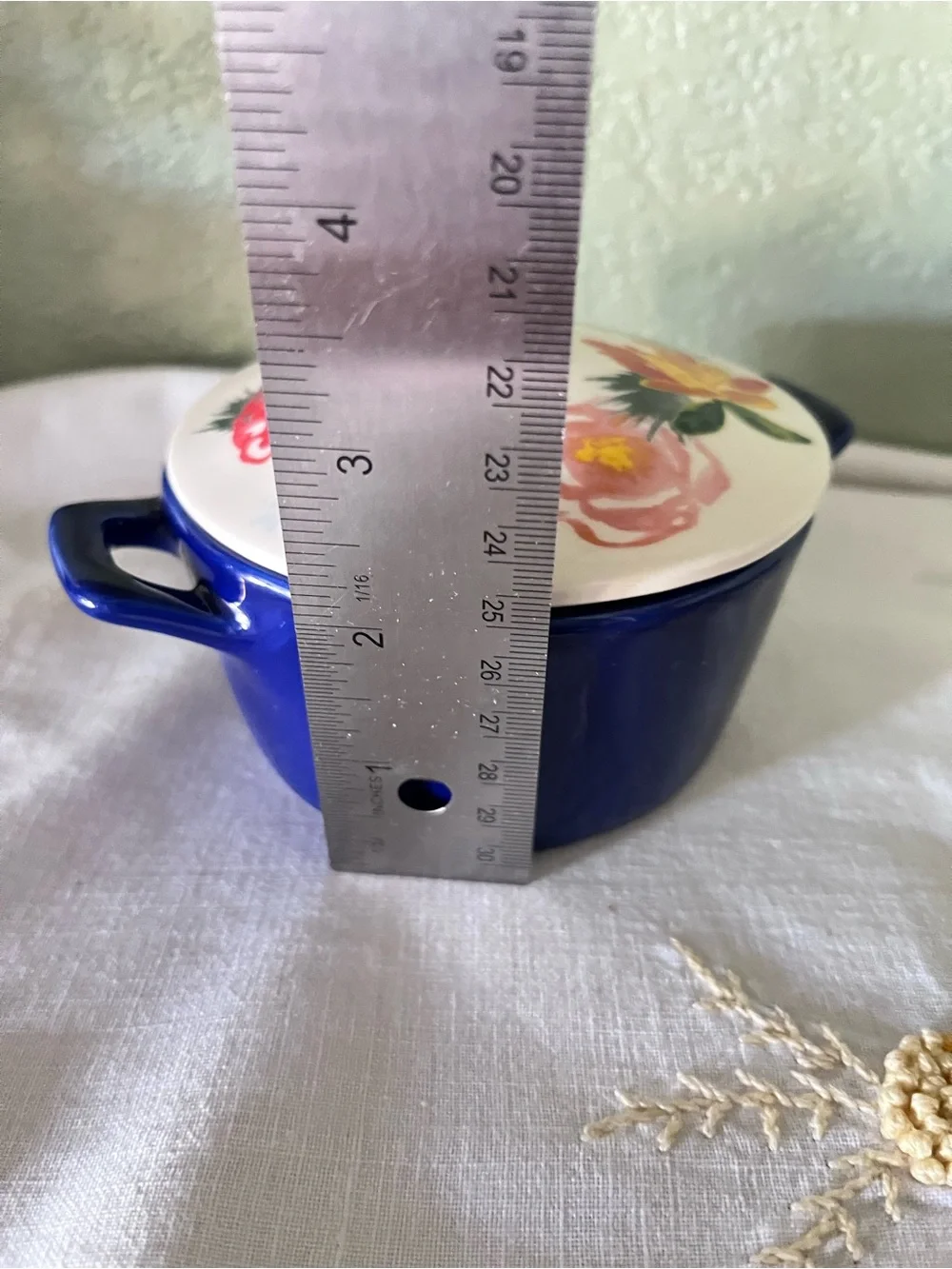 Pioneer Woman Cobalt Blue Mini Covered Baker Casserole Floral Stoneware 4”